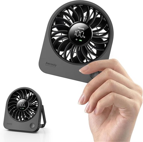 Aecooly Mini Portable Desk Fan - Quiet USB Fan with 4 Speeds | 180° Adjustable & Rechargeable - Black