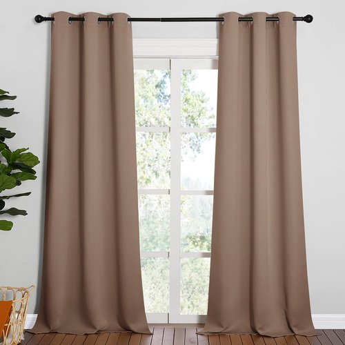 NICETOWN Light Reducing Grommet Curtains - Soft Triple Woven Drapes for Living Room (2 Panels, W42 x L95, Cappuccino)