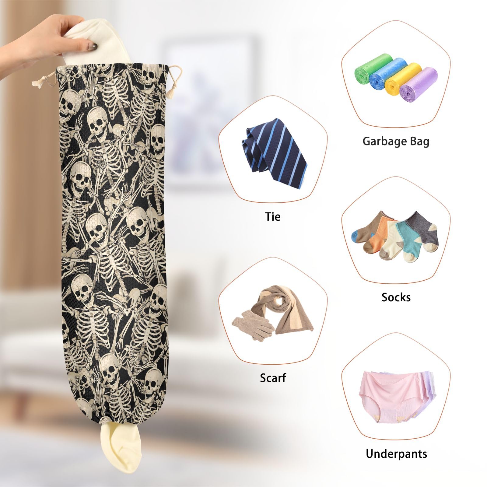 ALAZA Plastic Bag Holder Grocery Bags Organizer Dispenser Storage Gothic Skull Skeleton for Kitchen Wall Mount