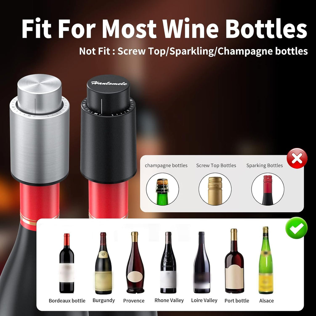 [2 PACK]Wine Bottle Stoppers，2-in-1 Vacuum Wine Stopper，1 Stainless Steel (Silver) and 1 ABS(Black) Wine Savers, Reusable Wine Preserver, Vacuum Pump Corks Keep Wine Fresh, Best Gift Accessories.