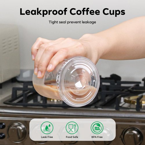 Etersky 50PCS 16 oz Clear Plastic Cups with Lids and Colorful Straws, Round Bottom Disposable To Go Coffee Smoothie Juice Bubble Tea Cups, PET Party Cups for Holiday, Birthdays, Picnics, Christmas