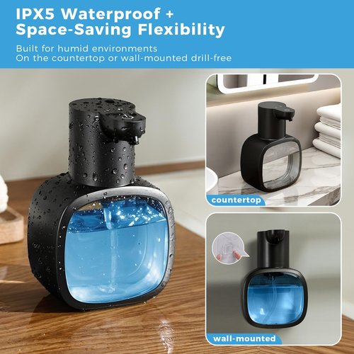DODO MEKIA Automatic Liquid Soap Dispenser, 17oz/500ml Touchless Rechargeable with 4-Level Adjustable & IPX5 Waterproof - Level Display for Wall/Tabletop Use in Bathroom, Kitchen, Black