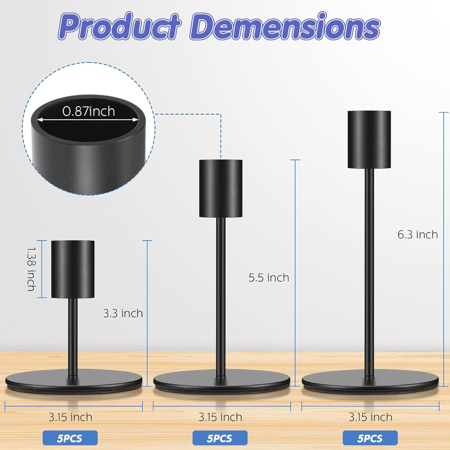 Sieral Candle Holders - Modern Metal Taper Candlesticks Set for Weddings & Home Decor | Matte Black, 15 Pcs