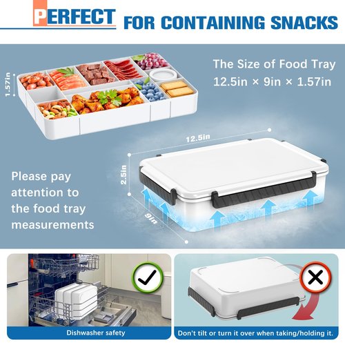 TENDWARE Chilled Portable Snackle Box Container Beach Essentials Insulated Bag Keep Food Warm, Divided Serving Tray Reusable Ice Pack Road Trip Essentials for Charcuterie Snack Picnic
