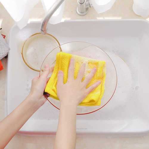 Homaxy 100% Cotton Dish Cloths - Ultra Soft, Absorbent & Quick Drying | 12x12 Inches, Yellow, 6-Pack
