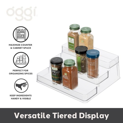 Oggi 3 Tier Spice Organizer & Pantry Storage- For Shelf, Kitchen Cabinet, Spice Rack, Pantry Organization and Storage, Clear Shelves