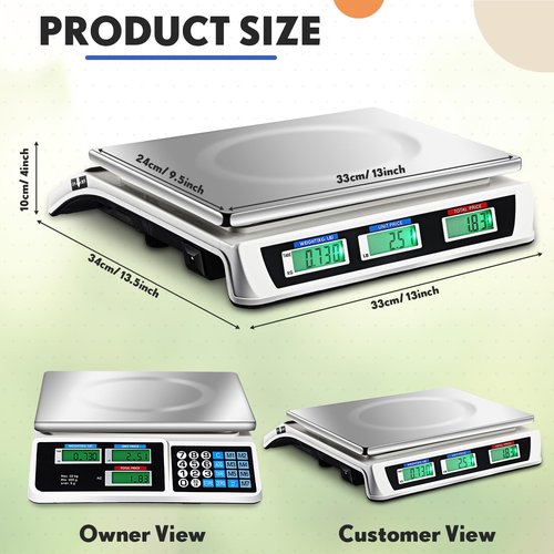 Copkim Commercial Food Scale Digital Weight Food Electronic Price Computing Accurate Meat Produce Scale with LCD Display for Kitchen Farmers Market Deli Shop Retail(88lb/40kg)