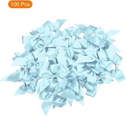 MECCANIXITY Mini Fabric Satin Ribbon Bows - 100Pcs 2.5" Sky Blue for Craft DIY & Wedding Decor