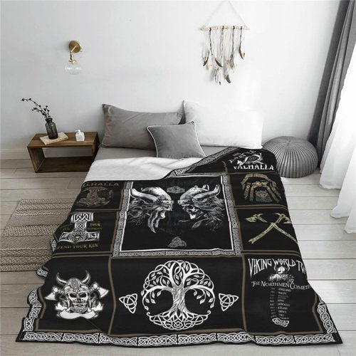 Medieval Viking Decor Throw Blanket - Warm, Soft, Plush, Lightweight Fleece Flannel Blanket - Cool Gifts for Men, Women, Kids - 40"X50"