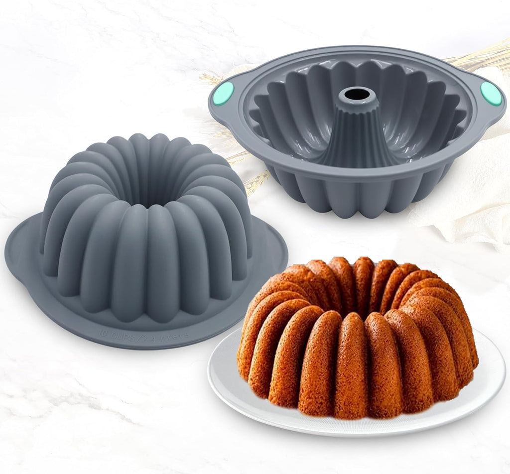 Tongjude Silicone Fluted Tube Cake Pans - 4-Piece Non-Stick Baking Set for Cakes, Jello & Bread - Grey