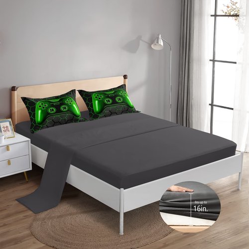 ROWADALO 6 Pieces Bed in A Bag Gamer Bedding Set for Boys Kids Adult Gaming Comforters Set,Boys Bed in A Bag Set Full Size Comforter with Fitted Sheet Flat Sheet Pillowcase pillowsham,DJTH5026Full