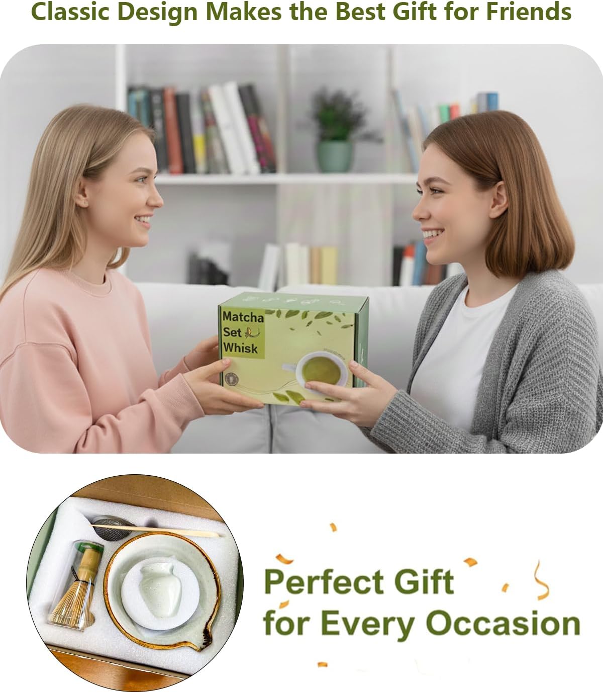 Skiennix Matcha Whisk Set - Complete Kit with Bowl, Bamboo Whisk, Scoop & Sifter | Perfect Gift for Women