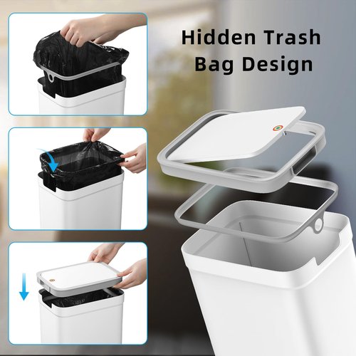 MOPALL 2 Pack Bathroom Trash Can with Lid, 3.6Gal + 2.4Gal Garbage Can with Pop-Up Lid, Small Trash Can Dog Proof, Slim Trash Bin Waste Basket for Toilet, Office, Bedroom, Living Room, Kitchen (White)