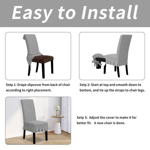 Easy-Going Dining Chair Covers Stretch Parsons Chair Slipcover with Skirt Chair Covers for Dining Room Restaurant Banquet (2 PCS, Light Gray)