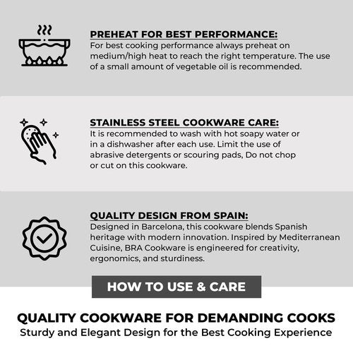 BRA COOKWARE Signature Deep Frying Pan | 11 inches Professional High Skillet | Stainless Steel Deep Frying Pan | All Stovetop Compatible | PFOA Free | w/o Non-Stick Coating | Polished Finish