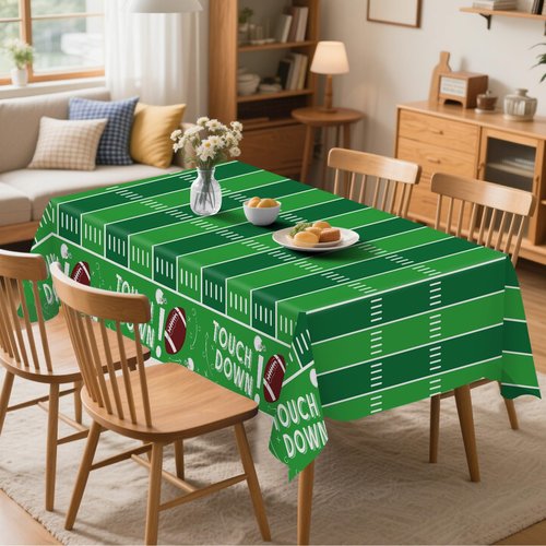 3 Pack Green Football Premium Plastic Tablecloth, 54 x 108 inch Football Disposable Tablecloths Rectangle Leakproof for Party Decorations Supplies, Picnic, Birthday (Green Football, Rectangle 3 Pack)