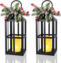 Bdor Christmas Lantern Decoration - 2 Pack with LED Flameless Candle, Pinecones & Holly Berries | Holiday Tabletop & Porch Decor