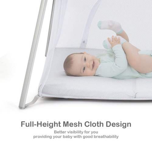 BABY JOY 2 in 1 Travel Crib with Side Zipper, Portable Baby Playard with Soft Washable Mattress, Installation-Free Home Playard with Carry Bag for Airplane, Lightweight Playpen for Infants &Toddlers