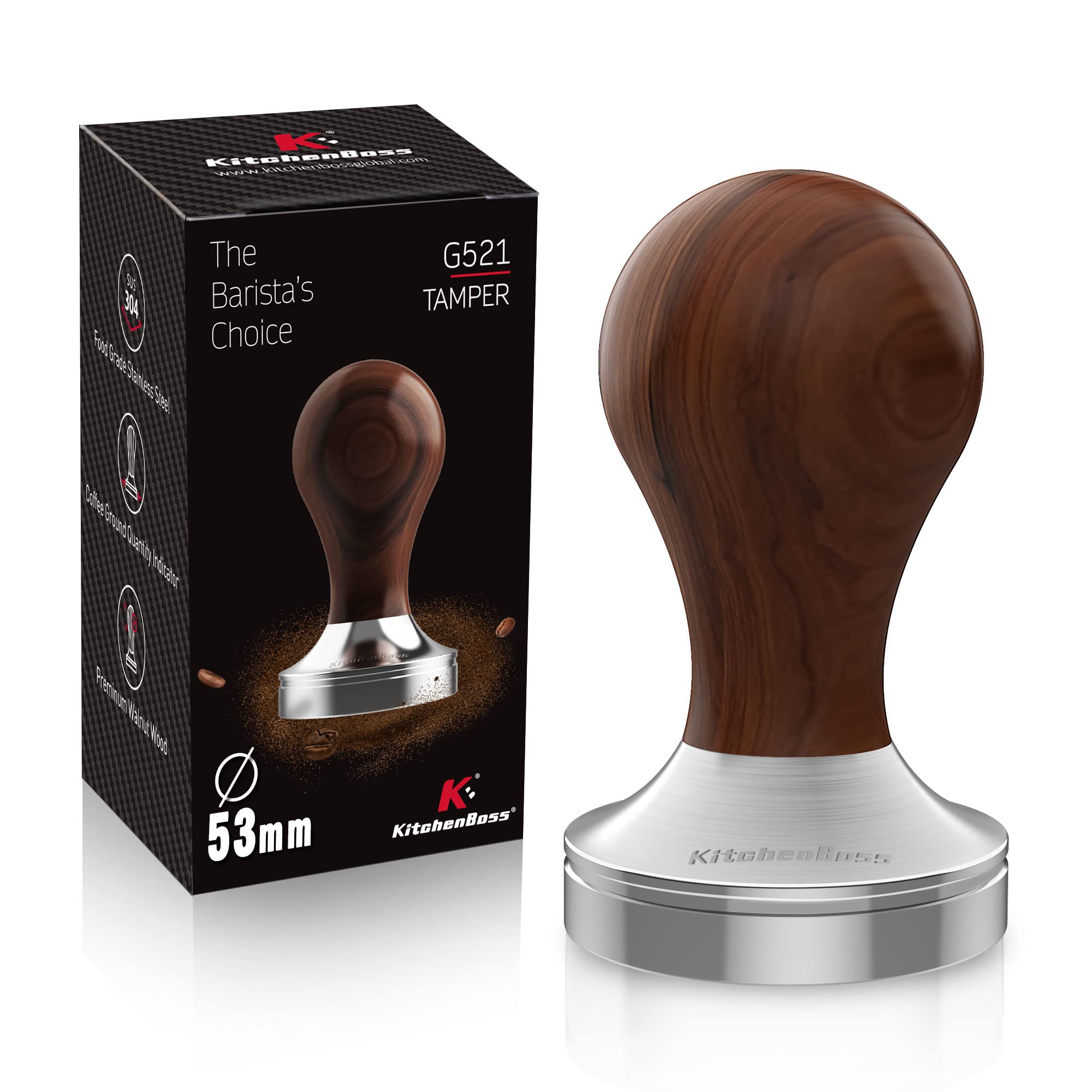 53mm Coffee Tamper: Espresso Tamper 53 MM With Walnut Handle, Weighted Espresso Tamper by KithchenBoss