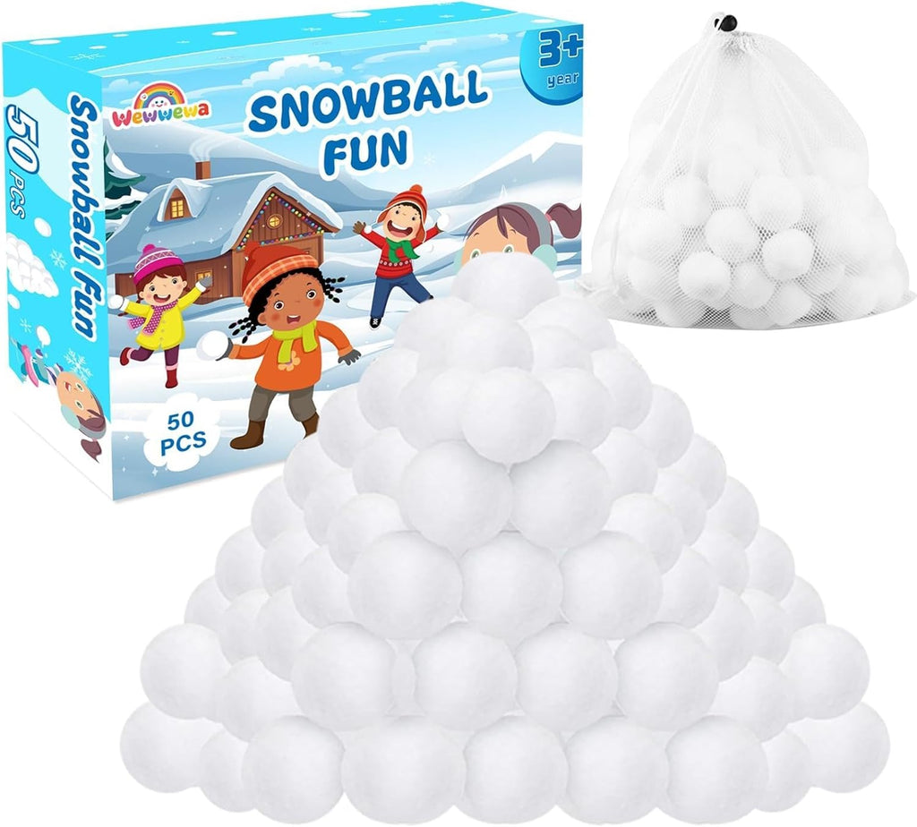 Skiennix 50 Pcs Fake Snowballs Set - Soft Artificial Snow Balls with Drawstring Bag for Indoor/Outdoor Fun