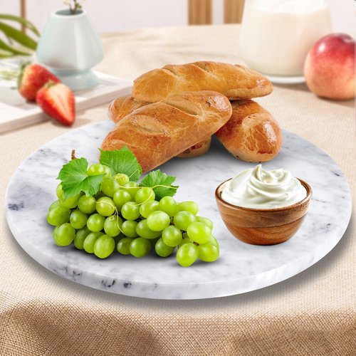 Sinsanye 12" Mable Lazy Susan, 100% Natural Marble Round Tray with Silent Rotating, Kitchen Turntable Storage Turner Revolving Cake Leveler Spinner for Cupcake, Food, Seasoning