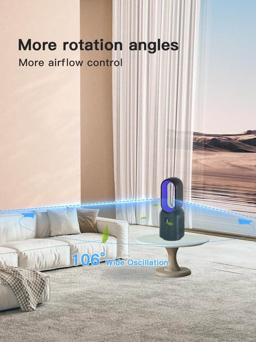 let'me 13 Inch Desk Fan, Bladeless Table Fan, 106° Oscillating Fan Touch Control with 3 Speeds and Night Light, Small Quiet Desk Fan for Personal, Office, Nightstand