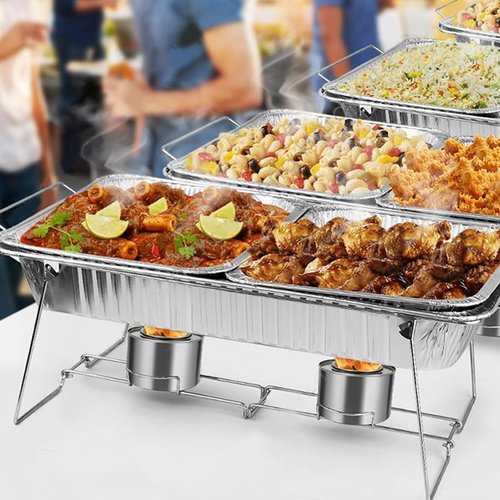 Hyuetrsa 8 Pcs Buffet Wire Rack Buffet Rack, Reusable Buffet Wire Rack Chafing Stand for Catering Pan Food Dish Serving Tray Buffet Birthday Supply (Silver)