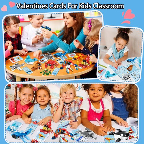 JZILU 24 Packs Valentines Day Gifts for Kids with Sea Animal Building Blocks, Valentines Day Cards for Kids School Exchange, Bulk Valentines Toys for Boy Girls Classroom