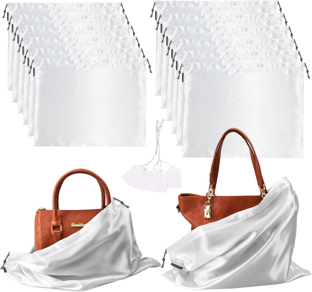 Skiennix 12-Pack Dust Bags - Silk Cloth Drawstring Storage Pouches for Handbags, Shoes & Boots