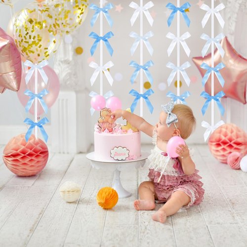8 Pcs Blue Bows Party Decorations, Bow Wall Decor Ribbon Bows Garland Party Decor for Women Girls Birthday, Baby Shower, Bachelorette Wedding Party, Room Bedroom Decor