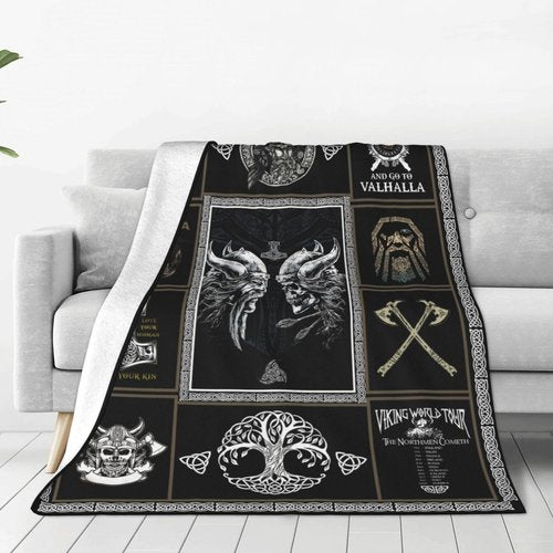 Medieval Viking Decor Throw Blanket - Warm, Soft, Plush, Lightweight Fleece Flannel Blanket - Cool Gifts for Men, Women, Kids - 40"X50"