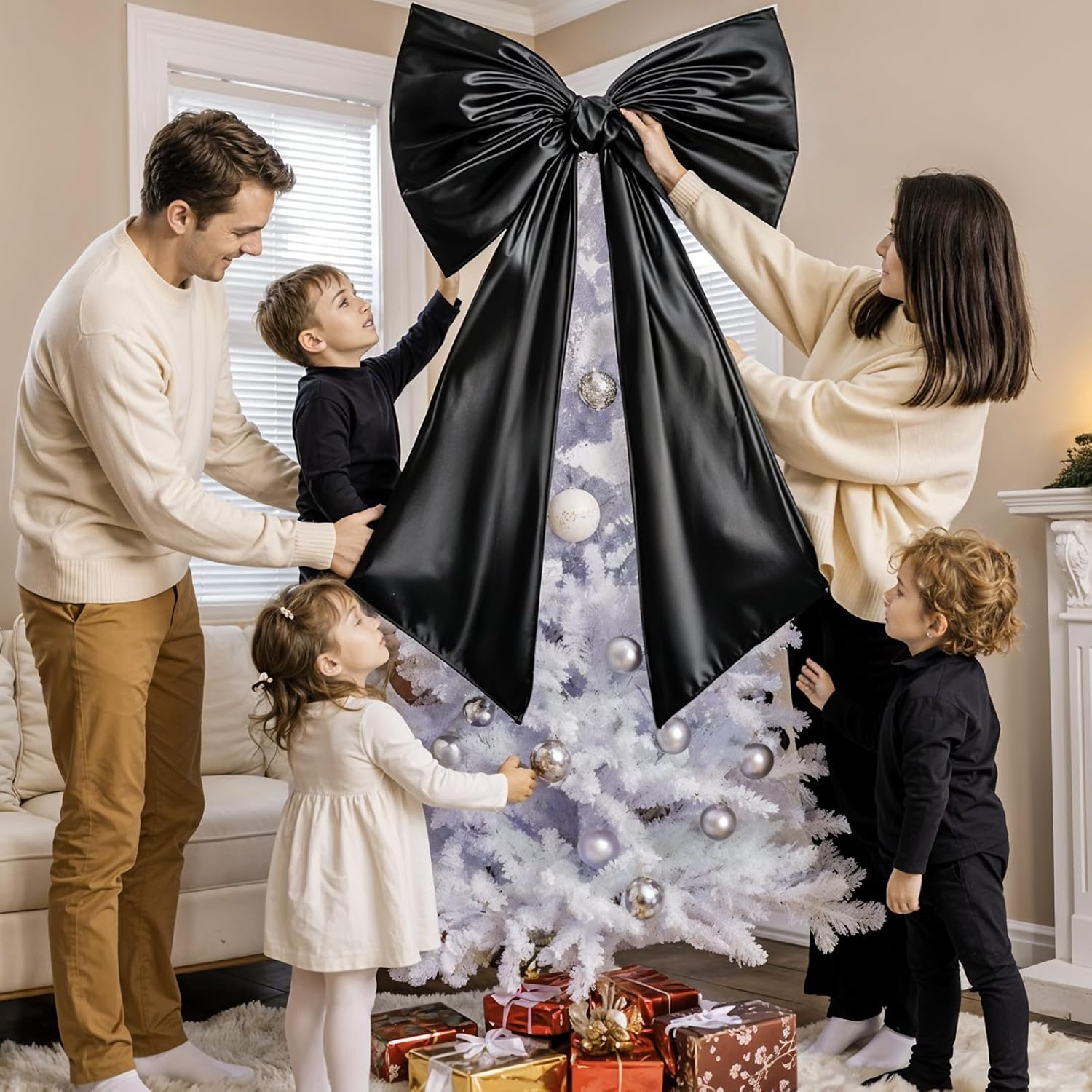 Skiennix Large Black Bow Decor - 40 x 24 Inches Satin Ribbon Tie for Weddings & Birthdays