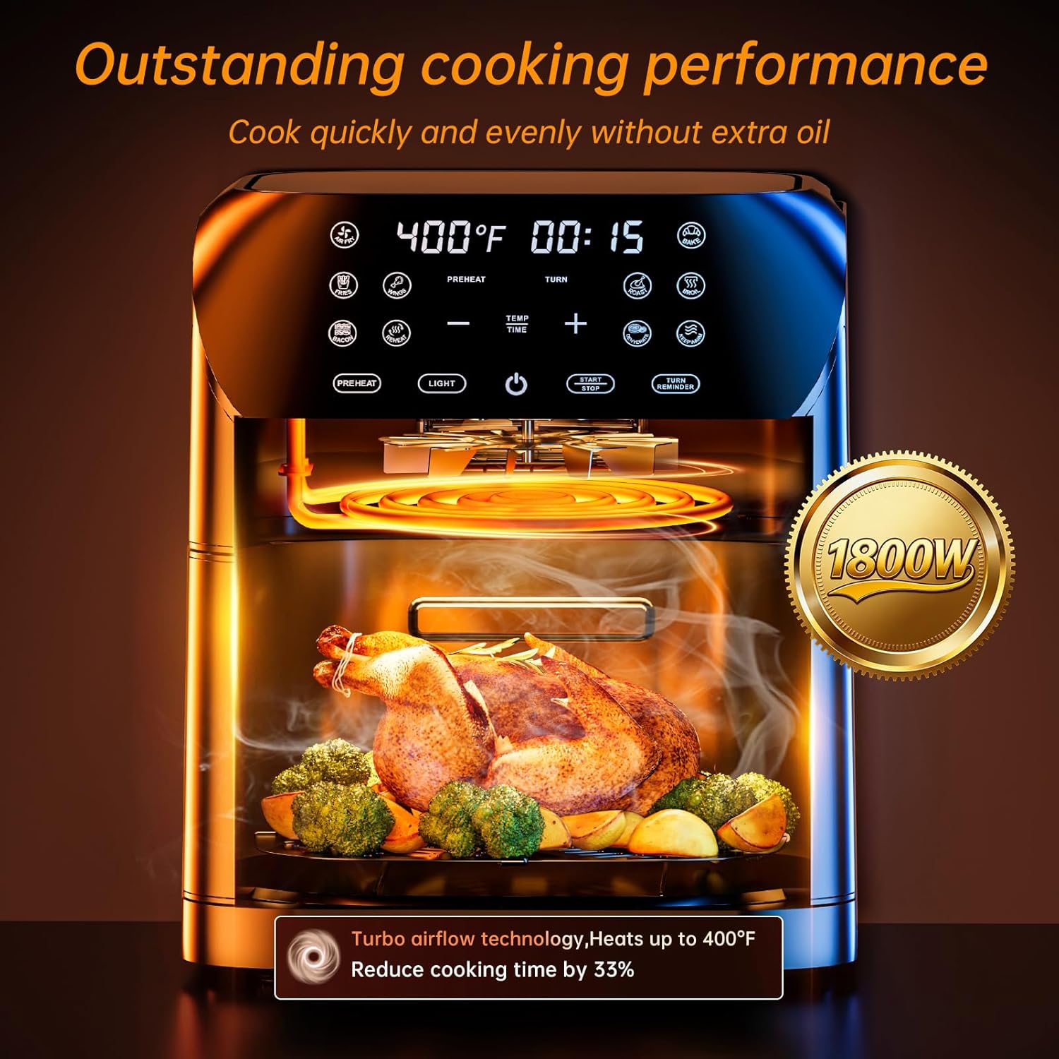 Panana Air Fryer 8.5QT - Quick & Easy Cooking with 10 Presets, LED Display & Touch Control