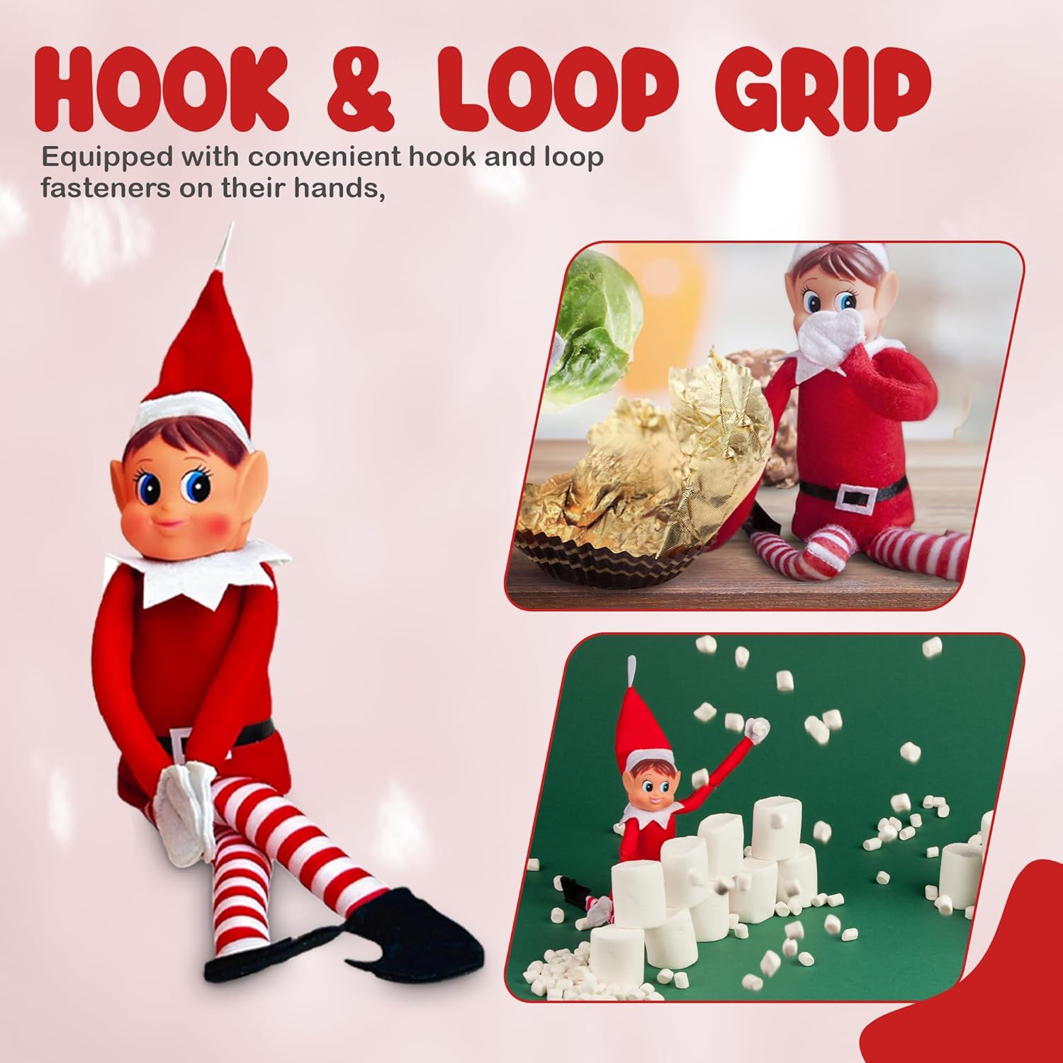 Quebec Christmas Mischief Makers | Naughty Santa’s Little Helper Elf Doll - Soft Body, Vinyl Face, Hook and Loop Grip