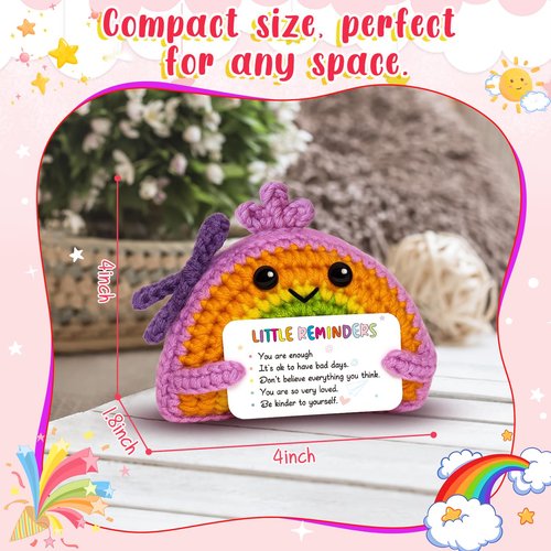 Valentines & Galentines Day Rainbow Crochet "You Are Enough" Little Reminder - Positive Appreciation & Emotional Motivational Support Gift for Women Her Friend Teen Birthday Easter Basket Stuffers