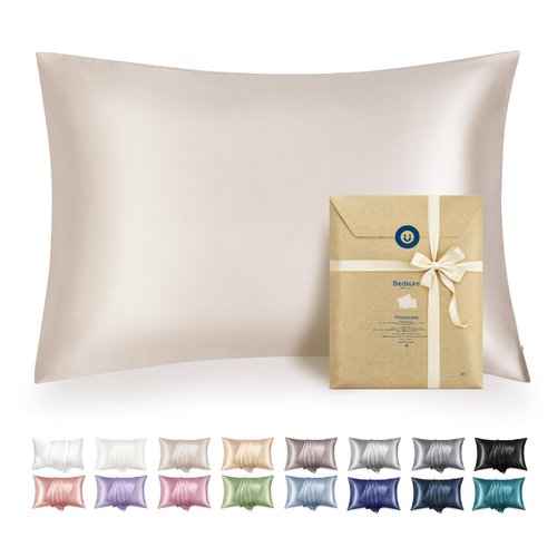 Bedsure Satin Pillowcase with Zipper, King Size Satin Pillow Cases Set of 2, Similar to Silk Pillow Cases 2 Pack, Silky & Soft Pillow Cover for Hair and Skin, Gifts for Women Men, Beige, 20x36 Inches