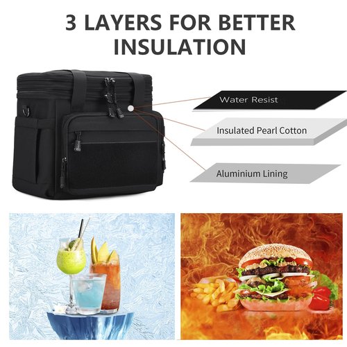 Gafetrey Large Tactical Lunch Box for Men, Insulated Lunch Bag Adult, Thermal Lunchbox Leakproof Waterproof Cooler Bag, Dual Compartment Lunch tote, Large Lunch Pail for Office Camping (Black) 24L