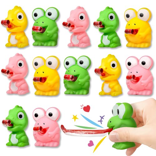 ShyLizard 24 Packs Valentine's Day Cards for Kids with Squeeze Animals Dinosaur Frog Toys, Valentines Day Gifts for Kids Sensory Fidget Toys Tongue Sticking Out, Classroom Exchange Prizes Party Favor