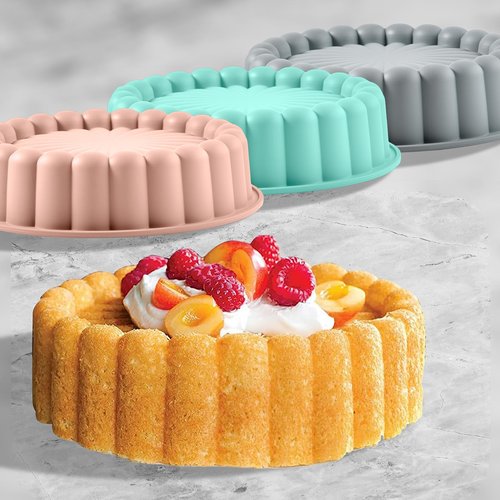 FunSiltasy 10 Inch Silicone Cake With 8 Inch Pan Set (2 Pack) - Nonstick Baking Mold for Pound Cake, Jello, Bread & Brownies, Dishwasher Safe