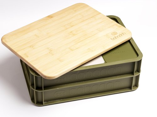 Babadoh Pizza Dough Trays & Bamboo Board Set – Includes 2 Olive Green Durable, Stackable Trays & 1 Bamboo Board – Versatile Storage & Serving Solution for Pizza Lovers – Home & Outdoor Adventures