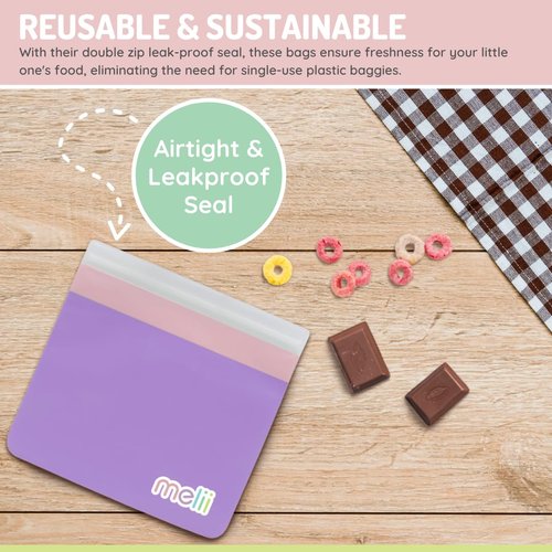melii Reusable Sandwich & Snack Bags for Kids & Adults, 6 Pack, Food Storage, Organization & Meal Prep Containers, Leakproof, BPA free