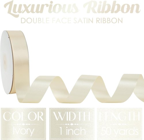 MEEDEE Ivory Double-Faced Satin Ribbon - 1 Inch x 50 Yards for Crafts, Weddings & Holiday Decor