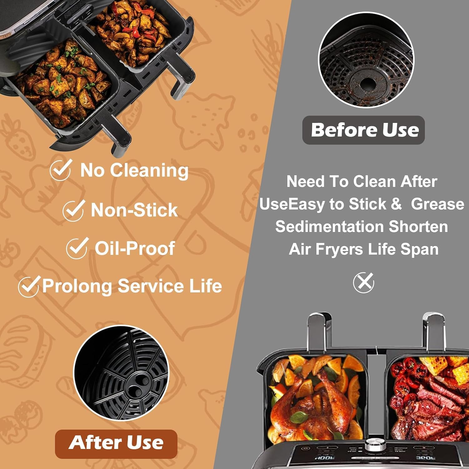Skiennix Non-Stick Silicone Air Fryer Liners - Perfect Fit for Ninja & COSORI 8-10 QT | 2-Pack