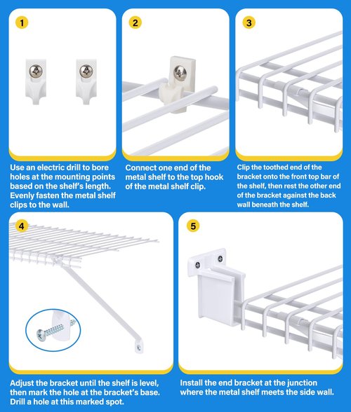 6 Pack 12 Inch Wire Shelf Brackets Set, Closet Maid Support Brackets with Anchors and Screws, Wire Closet Shelving Accessories with 12 PCS Wire Shelf Clips for Wardrobe and Wall Bracket