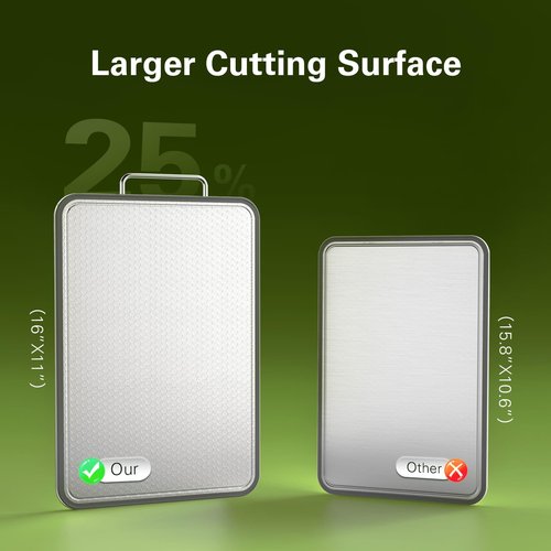 Stainless Steel Cutting Board 16''×11'', Double Sided 304 Steel Cutting Board for Meat, Vegetables & Fruits, Heavy Duty Rust-Resistant Chopping Board for Kitchen with Juice Groove on Both Sides