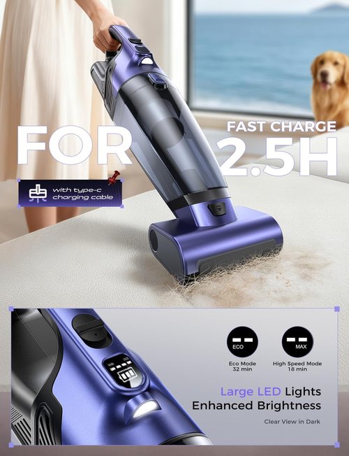 MAGIC JOHN Cordless Pet Hair Handheld Vacuum - 20000PA Powerful Suction with Motorized Brush & LED Light
