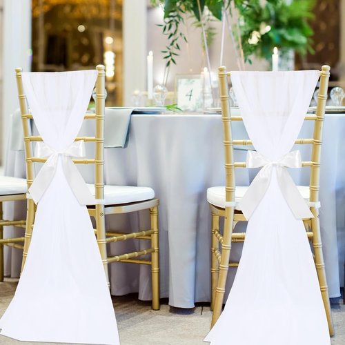 HunnmingRe Wedding Chair Sashes - 24 Sets of White Tulle Ribbons for Aisle Decor & Ceremony