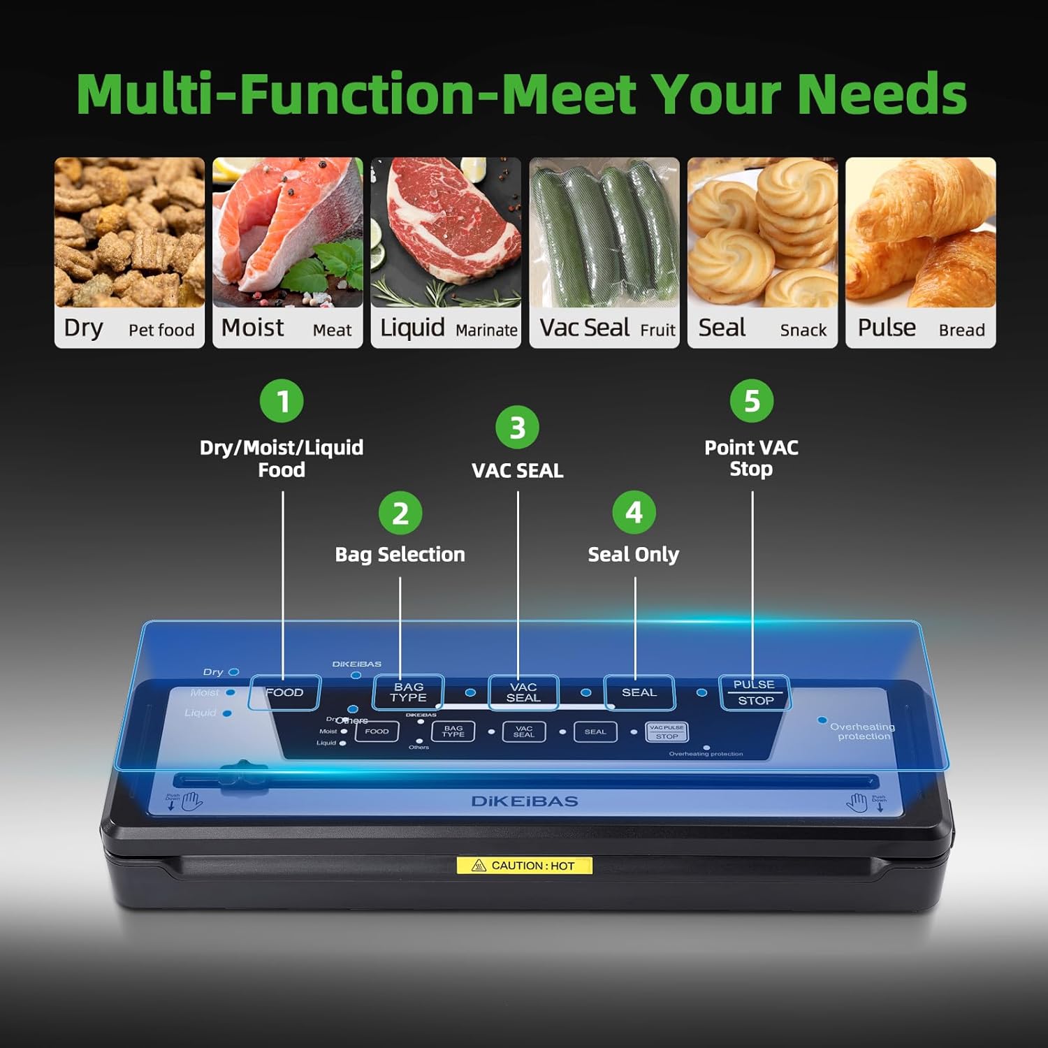Vacuum Sealer Machine - Powerful 85kPa Suction | Compact One-Touch Automatic Food Sealer | Includes Bags & Cutter