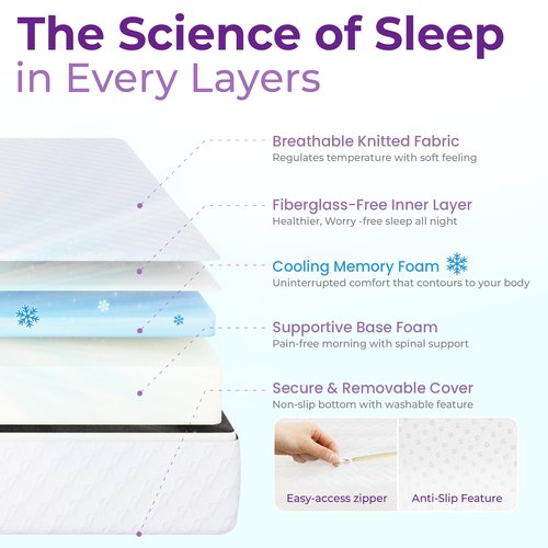 GAESTE 8 Inch Twin Cooling Gel Memory Foam Mattress for Cool Sleep Medium Firm CertiPUR-US Certified Foam, Mattress in a Box Pressure Relief Removable Cover No Fiberglass (Twin, 8 in)