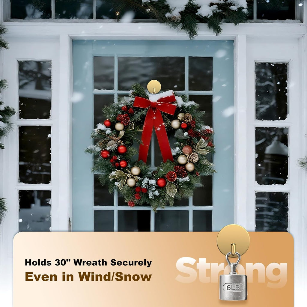 OUTXE Heavy-Duty Adhesive Wreath Hanger - Perfect for Front Door & Glass Windows | 2-Pack (Gold)